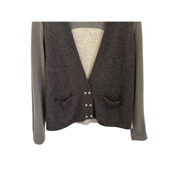White + Warren 100% Cashmere Two-Tone Gray Cardigan Sweater With Snap Buttons - Picture 3 of 9